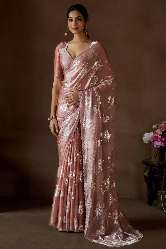 Dusty Peach Satin Silk Designer Saree NCSD11210207