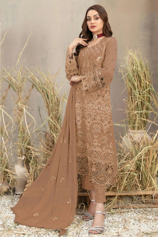 Dusty Peach Semi Stitched Georgette Pakistani Suit NCSM11410341