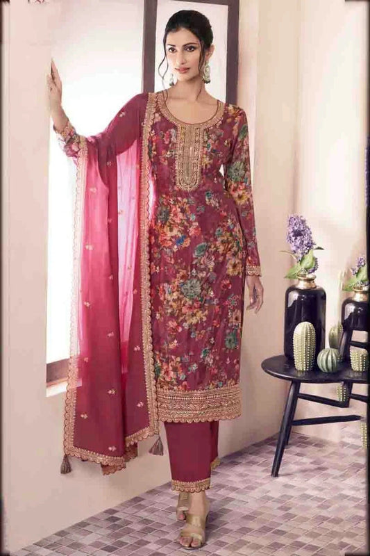 Dusty Pink Chinon Pant Style Suit NCSM11410245