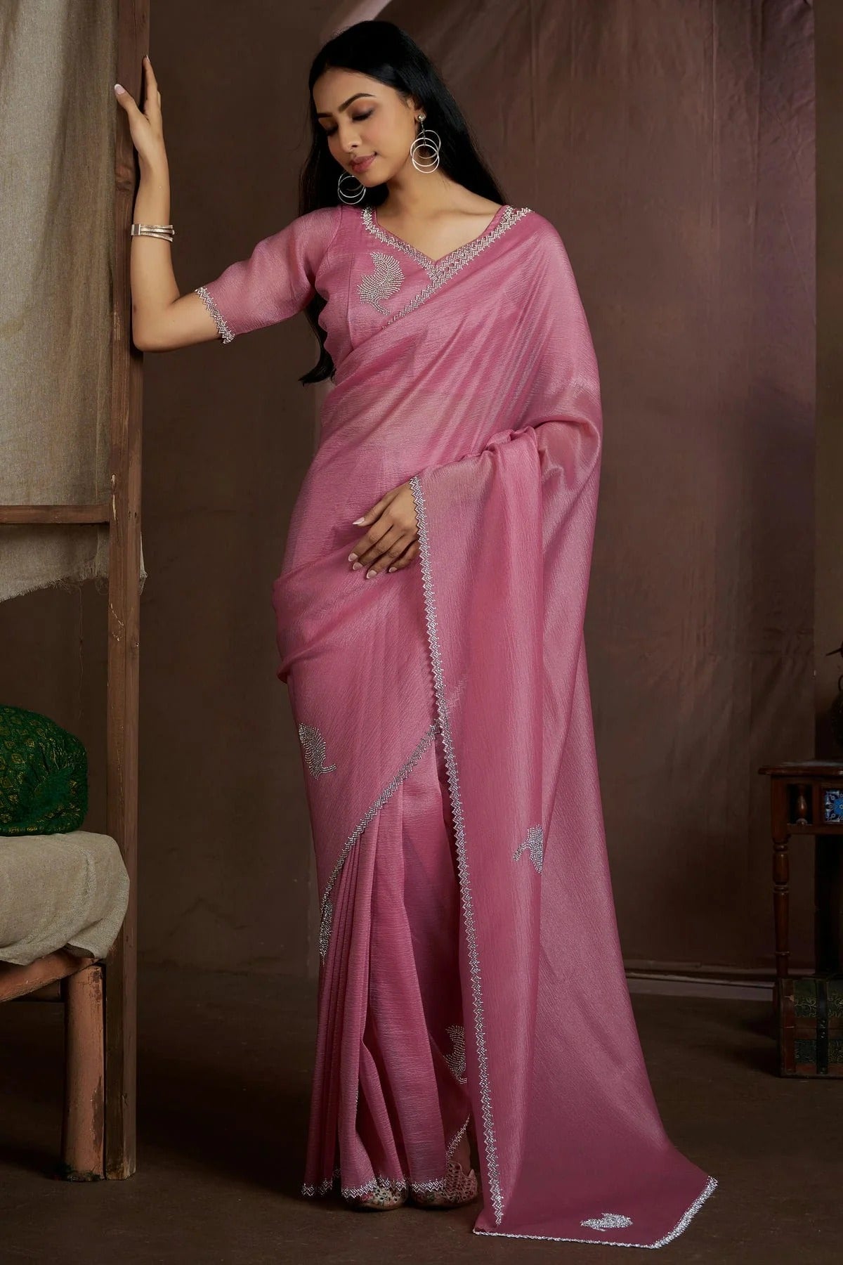 Dusty Pink Crush Silk Designer Saree NCSD11210212