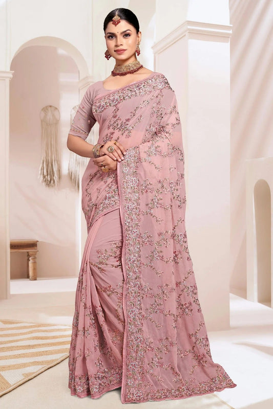 Dusty Pink Georgette Designer Saree NCSD10910165