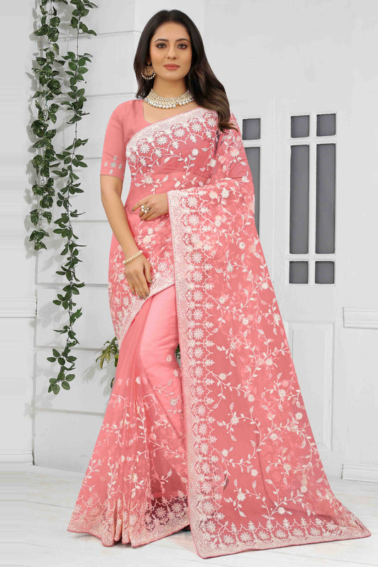 Dusty Pink Net Designer Saree NCSD10910746