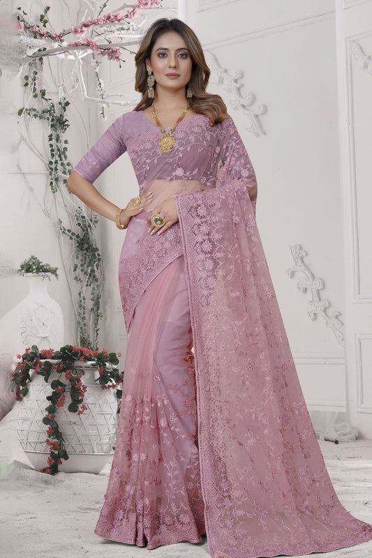 Dusty Pink Net Saree NCSD10910339