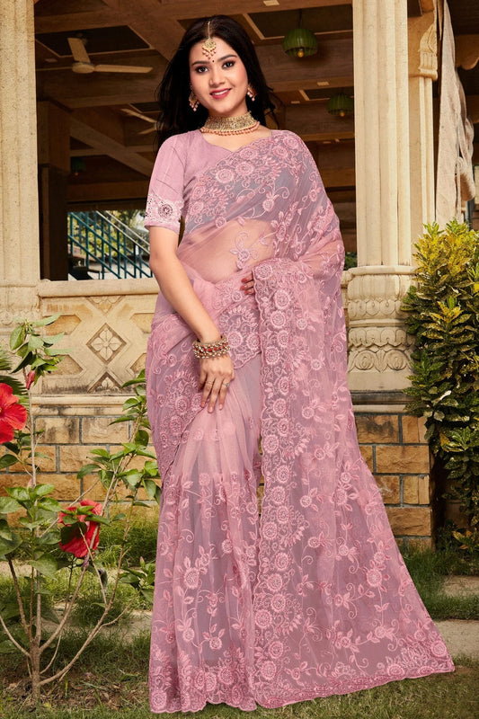 Dusty Pink Net Saree NCSD10910359
