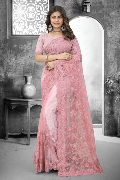 Dusty Pink Net Saree NCSD10910367