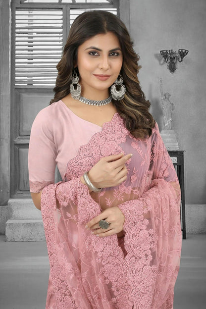 Dusty Pink Net Saree NCSD10910372