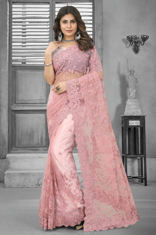 Dusty Pink Net Saree NCSD10910372