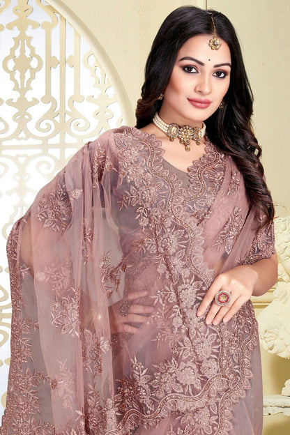 Dusty Pink Net Saree NCSD10910389