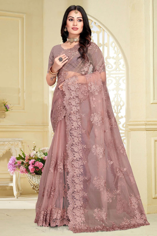 Dusty Pink Net Saree NCSD10910389