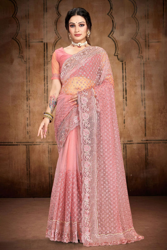 Dusty Pink Net Saree NCSD10910436