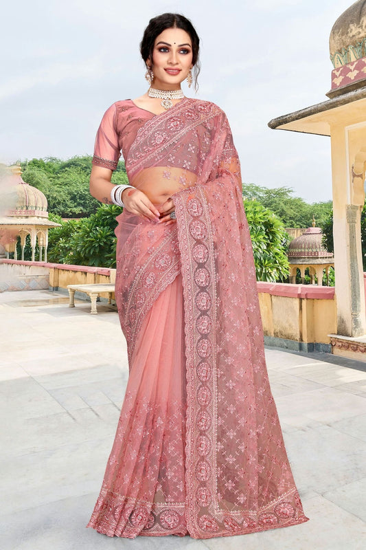 Dusty Pink Net Saree NCSD10910443