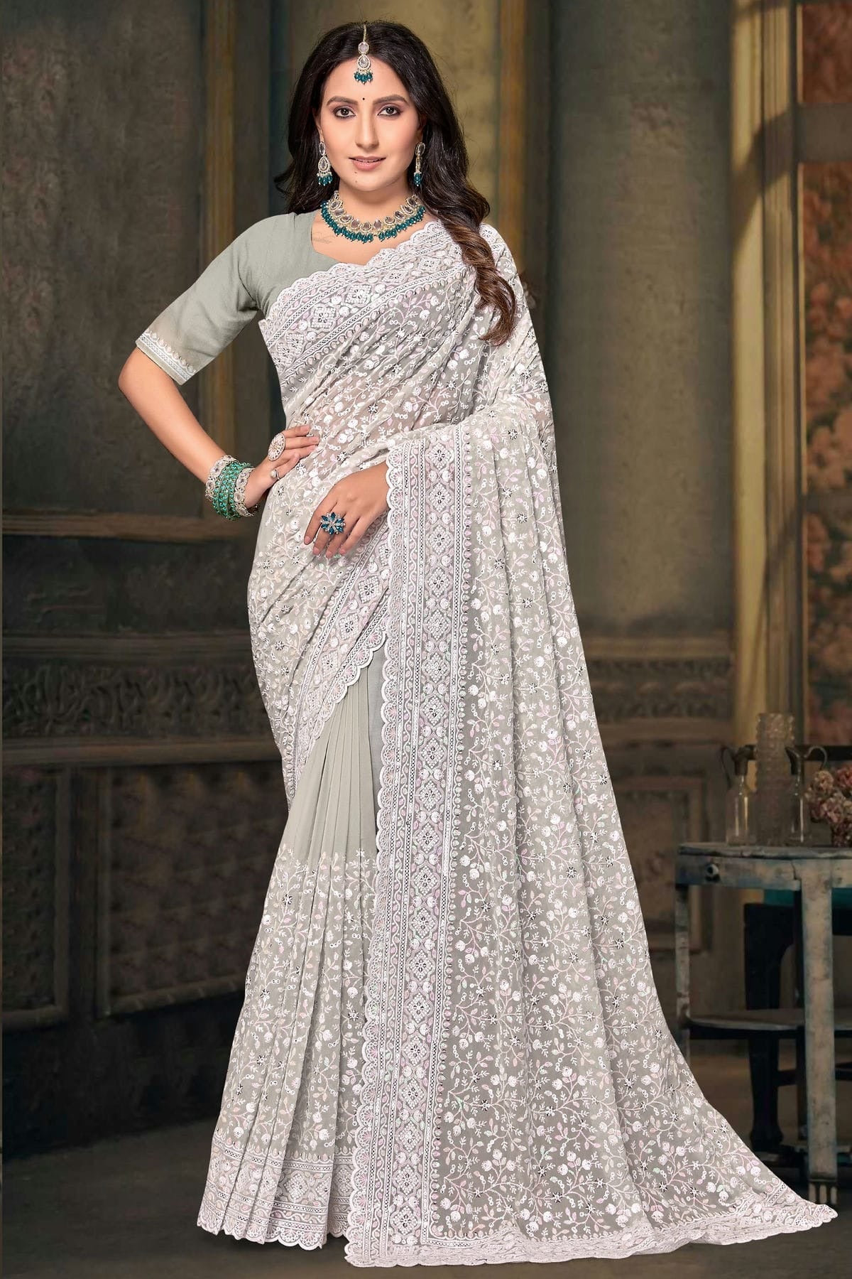 Dusty Pista Green Georgette Designer Saree NCSD10910133