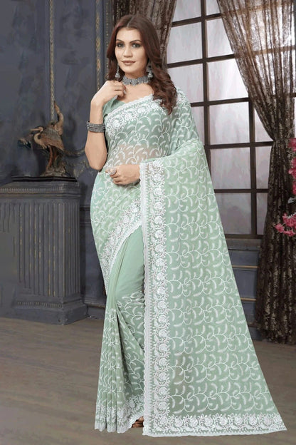 Dusty Pista Green Georgette Saree NCSD10910278