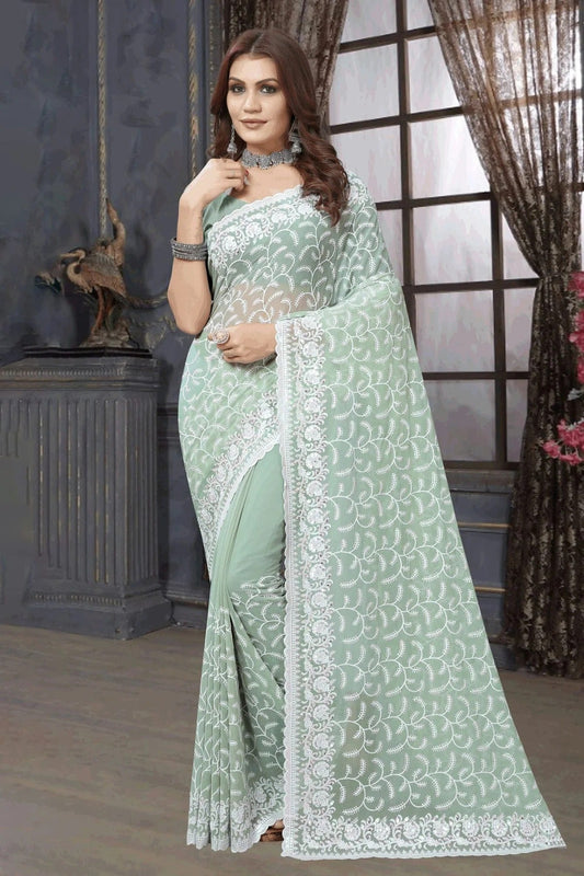 Dusty Pista Green Georgette Saree NCSD10910278