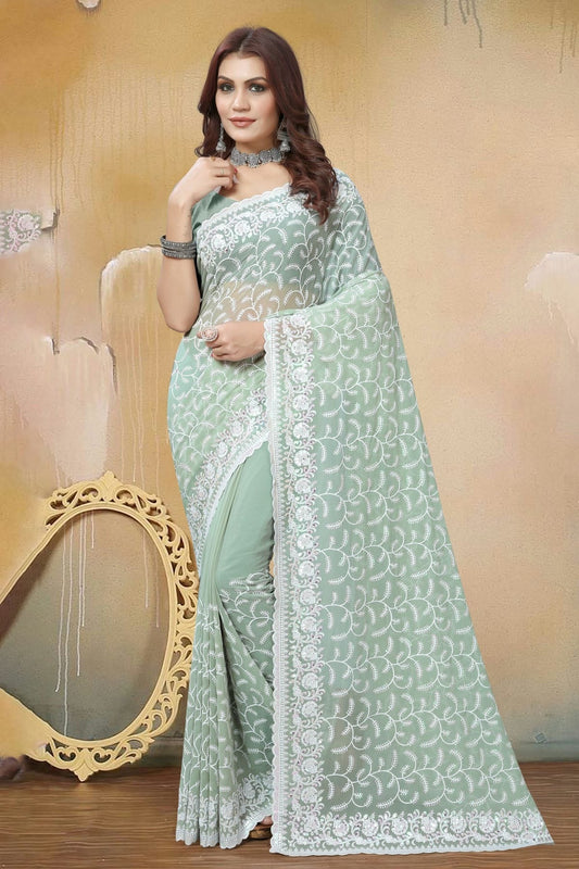 Dusty Pista Green Georgette Saree NCSD10910304