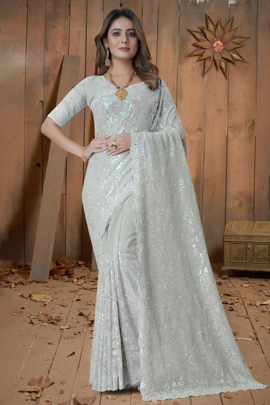 Dusty Pista Green Georgette Saree NCSD10910327