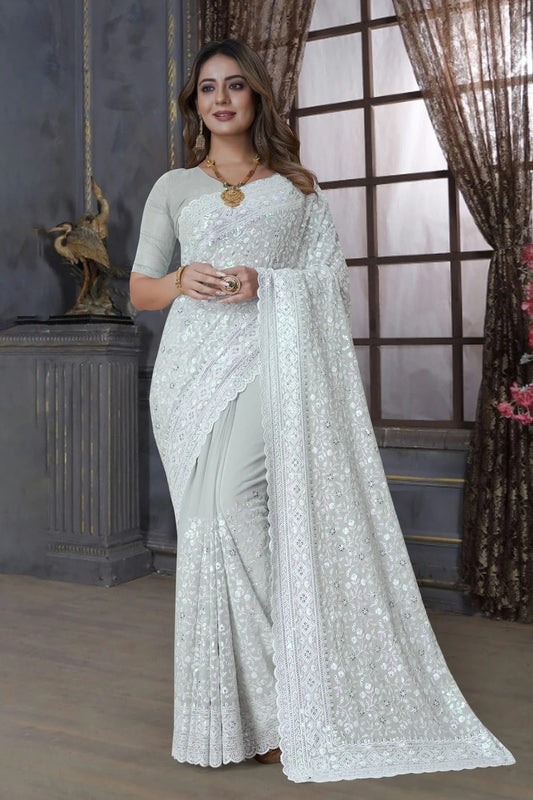 Dusty Pista Green Georgette Saree NCSD10910333