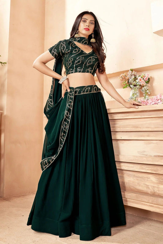 Faux Georgette Designer Lehenga CholiIn Green NCLC12710170