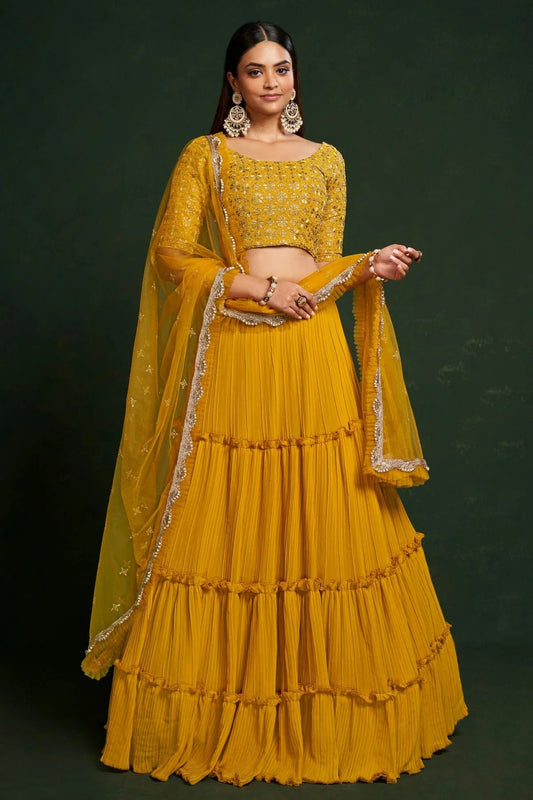 Faux Georgette Designer Lehenga CholiIn Mustard NCLC12710126