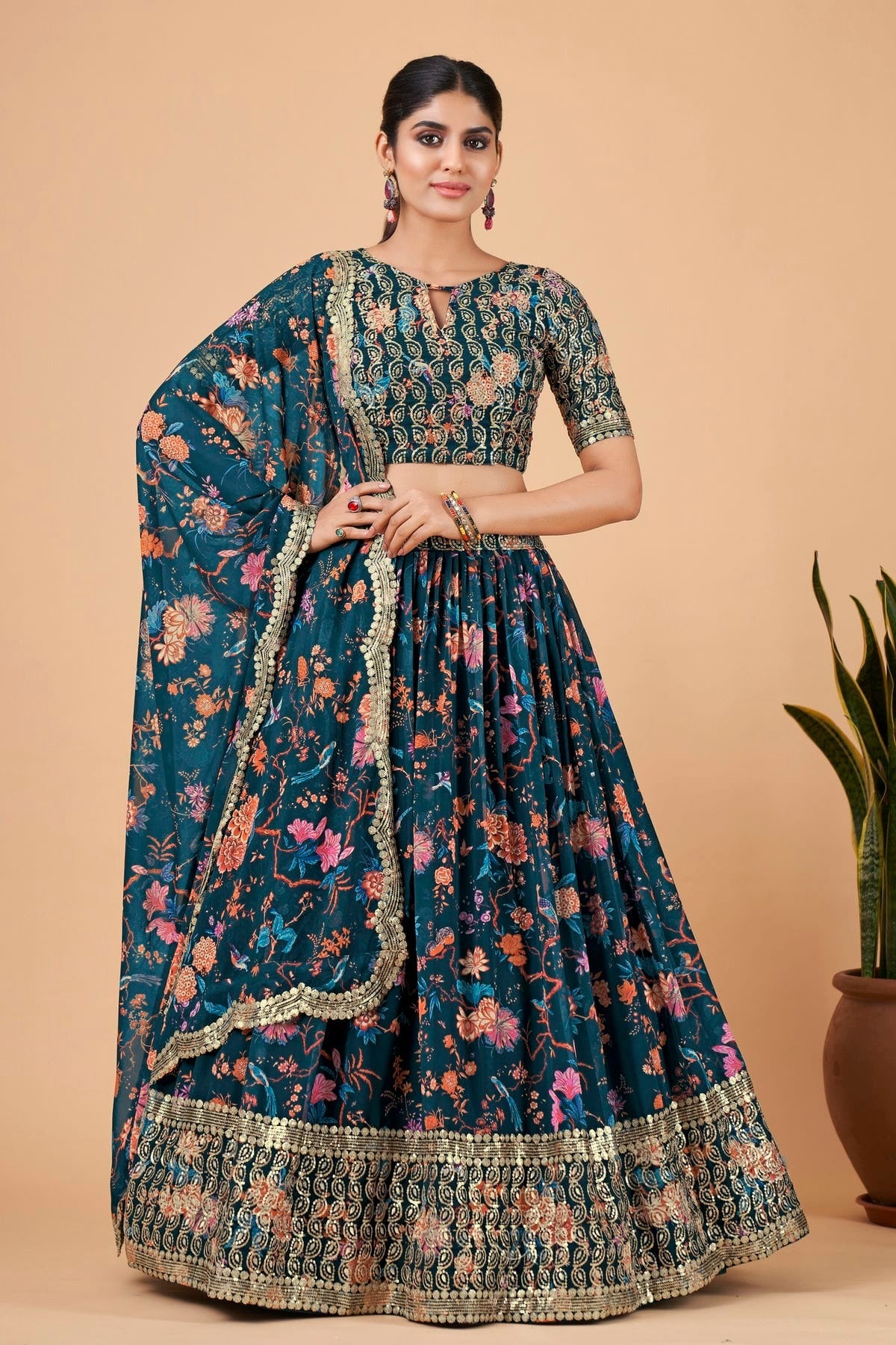 Faux Georgette Designer Lehenga CholiIn Teal Blue NCLC12710152