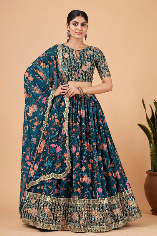 Faux Georgette Designer Lehenga CholiIn Teal Blue NCLC12710152