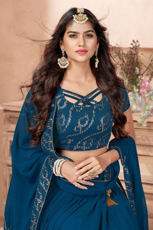 Faux Georgette Designer Lehenga CholiIn Teal Blue  NCLC12710168