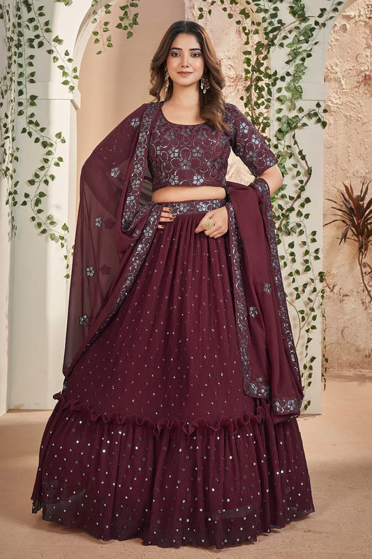 Faux Georgette Designer Lehenga CholiIn Wine NCLC12710108
