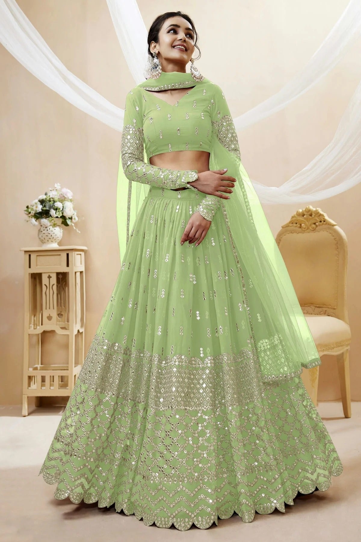 Georgette Embroidery A Line Lehenga Choli NCLC10110190