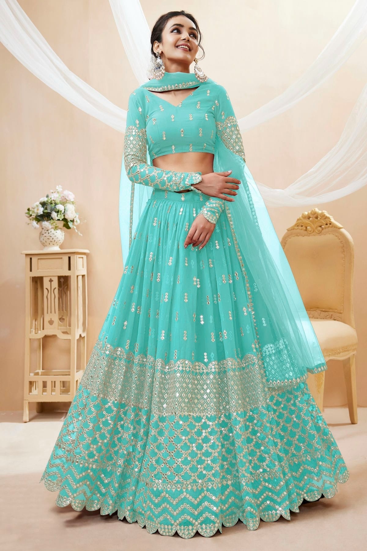 Georgette Embroidery A Line Lehenga Choli NCLC10110192
