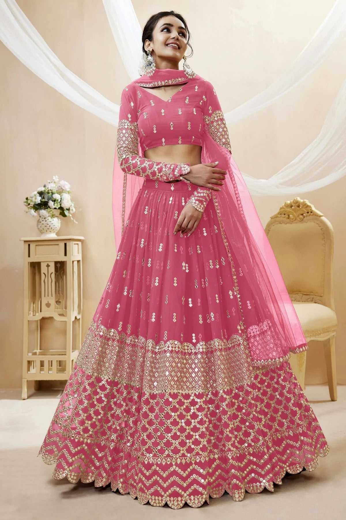 Georgette Embroidery A Line Lehenga Choli NCLC10110200