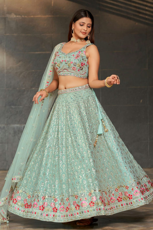 Georgette Embroidery A Line Lehenga Choli NCLC10110210