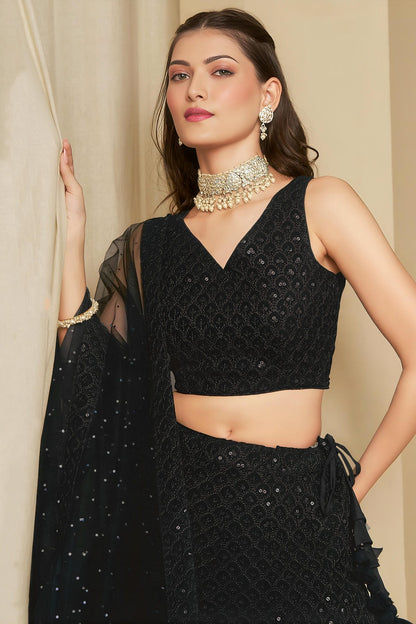Georgette Lehenga Choli In Black Colour LC10110128