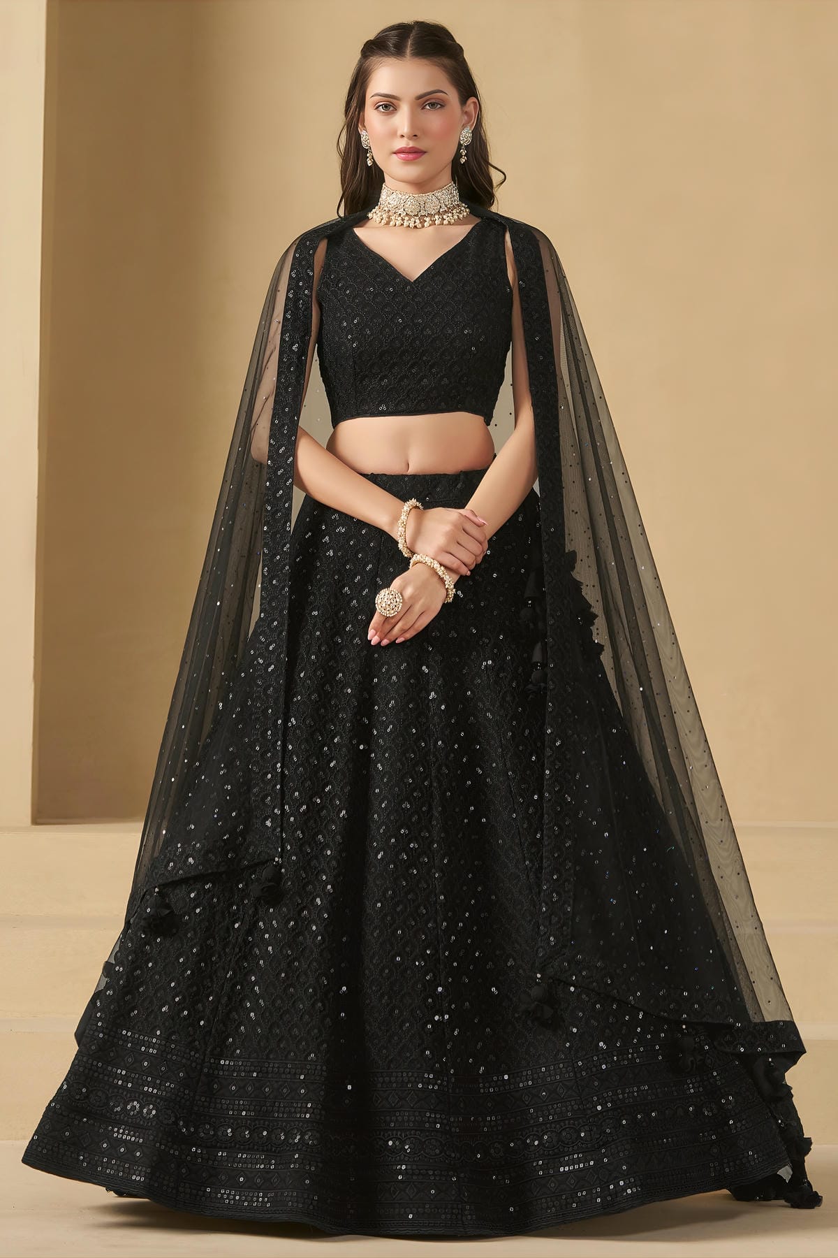 Georgette Lehenga Choli In Black Colour LC10110128