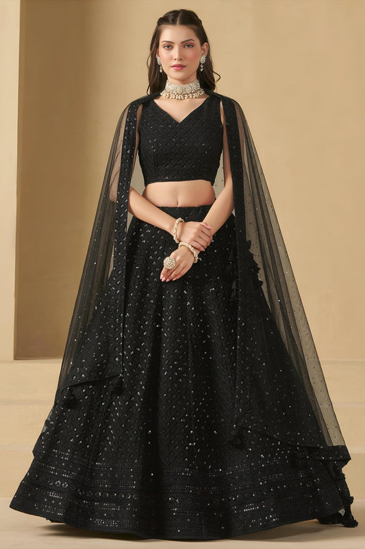 Georgette Lehenga Choli In Black Colour LC10110128