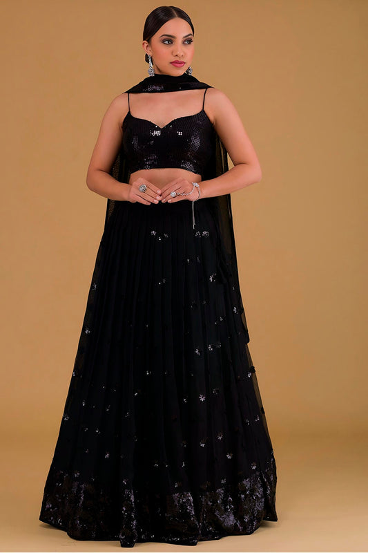 Georgette Lehenga Choli In Black Colour LC10110163
