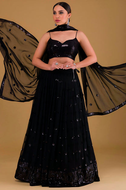 Georgette Lehenga Choli In Black Colour LC10110163