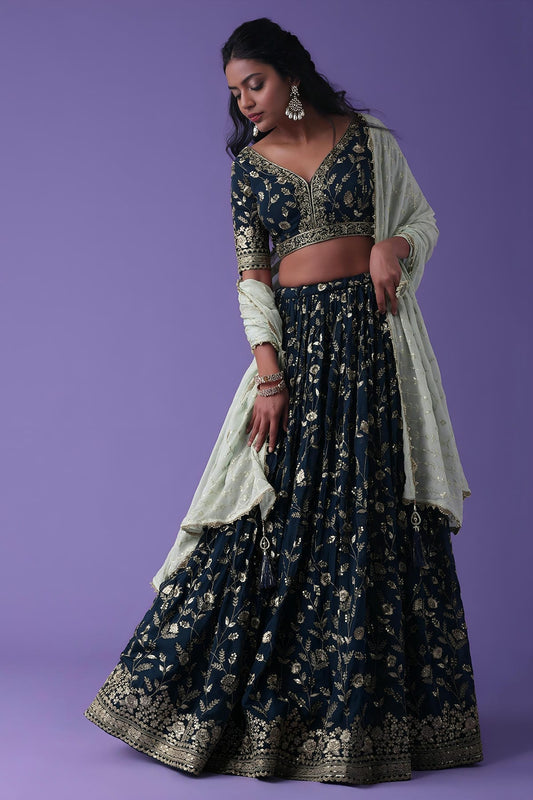 Georgette Lehenga Choli In Blue Colour LC10110177