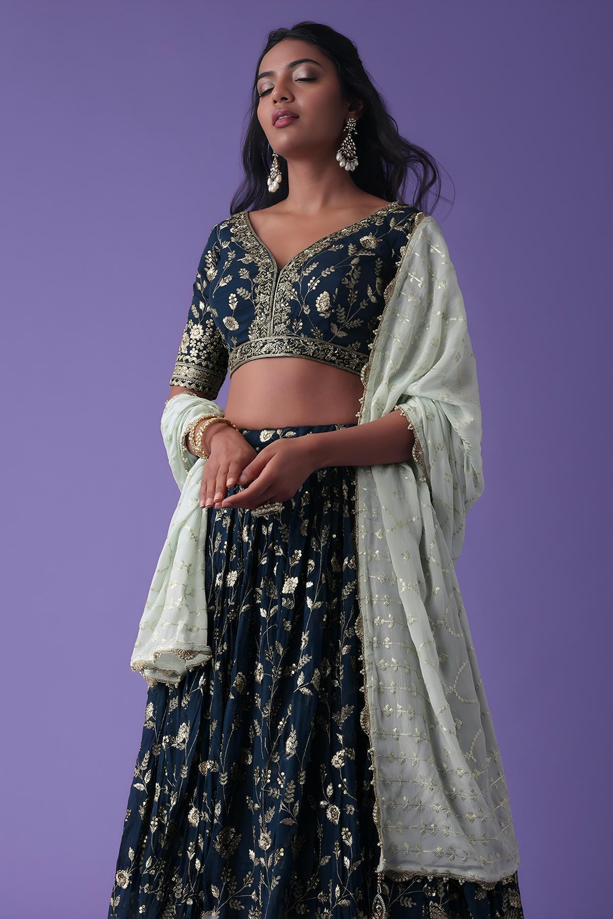 Georgette Lehenga Choli In Blue Colour LC10110177