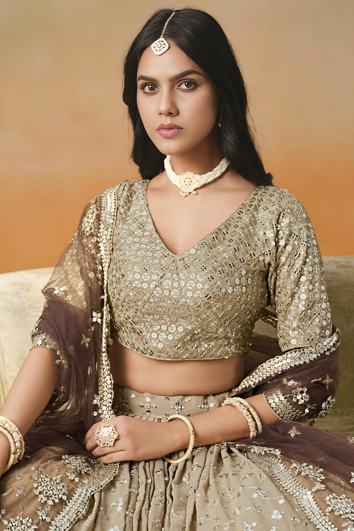 Georgette Lehenga Choli In Brown Colour LC10110117