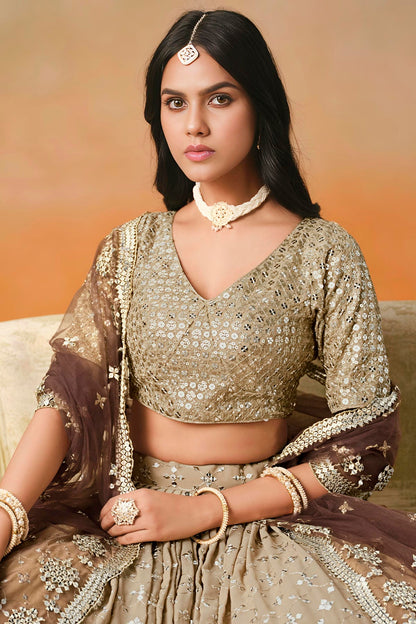 Georgette Lehenga Choli In Brown Colour LC10110117