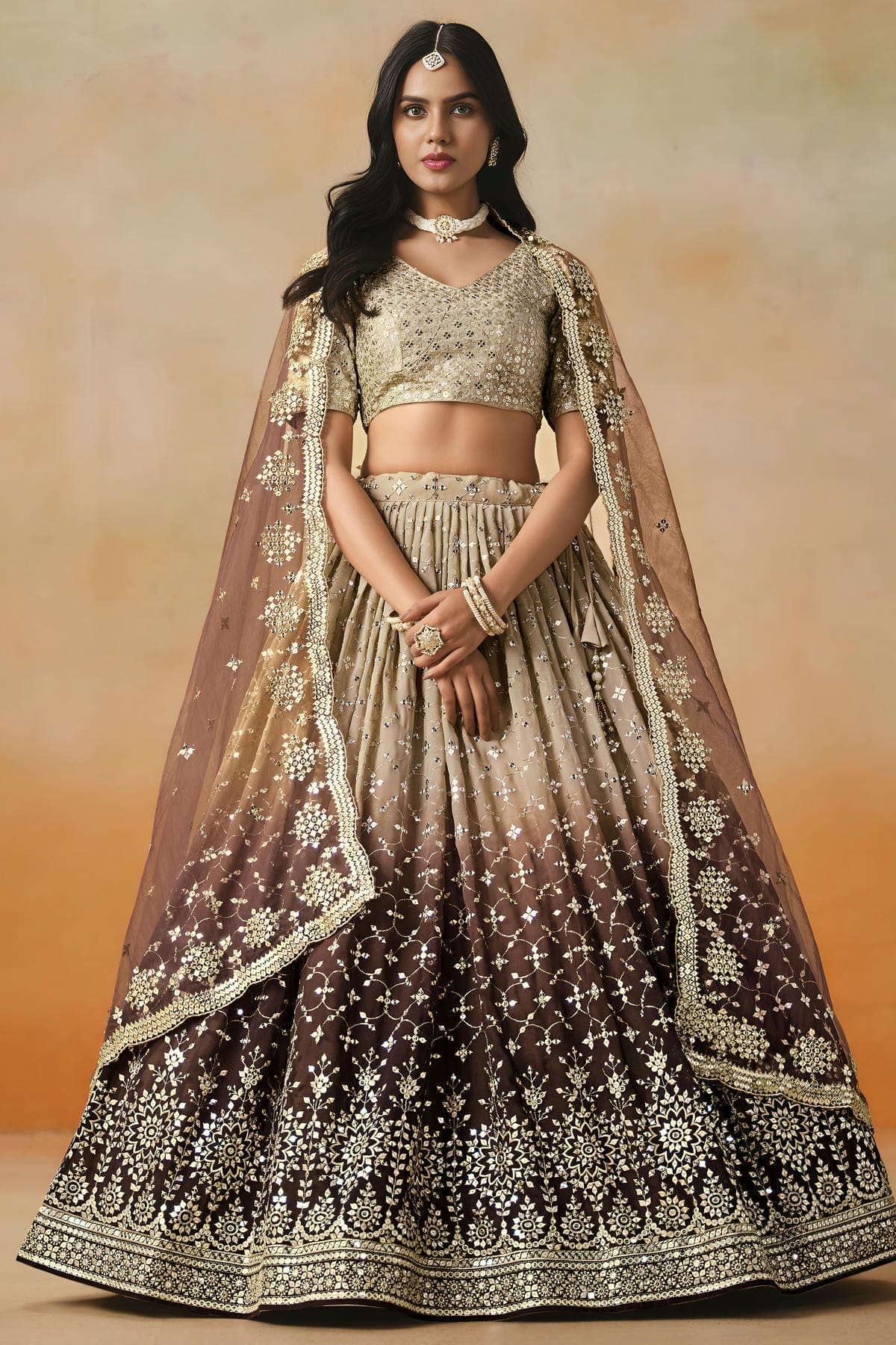 Georgette Lehenga Choli In Brown Colour LC10110117