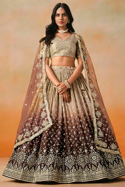 Georgette Lehenga Choli In Brown Colour LC10110117