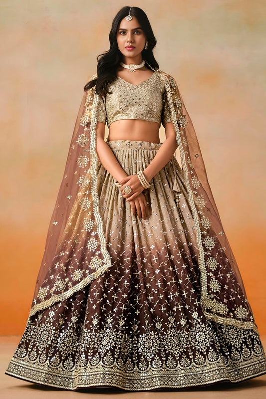 Georgette Lehenga Choli In Brown Colour LC10110117