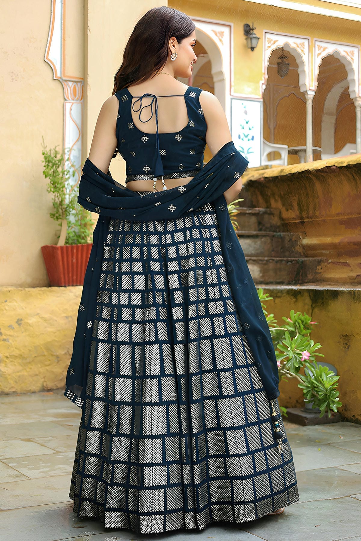 Georgette Lehenga Choli In Dark Blue Colour LC10110182