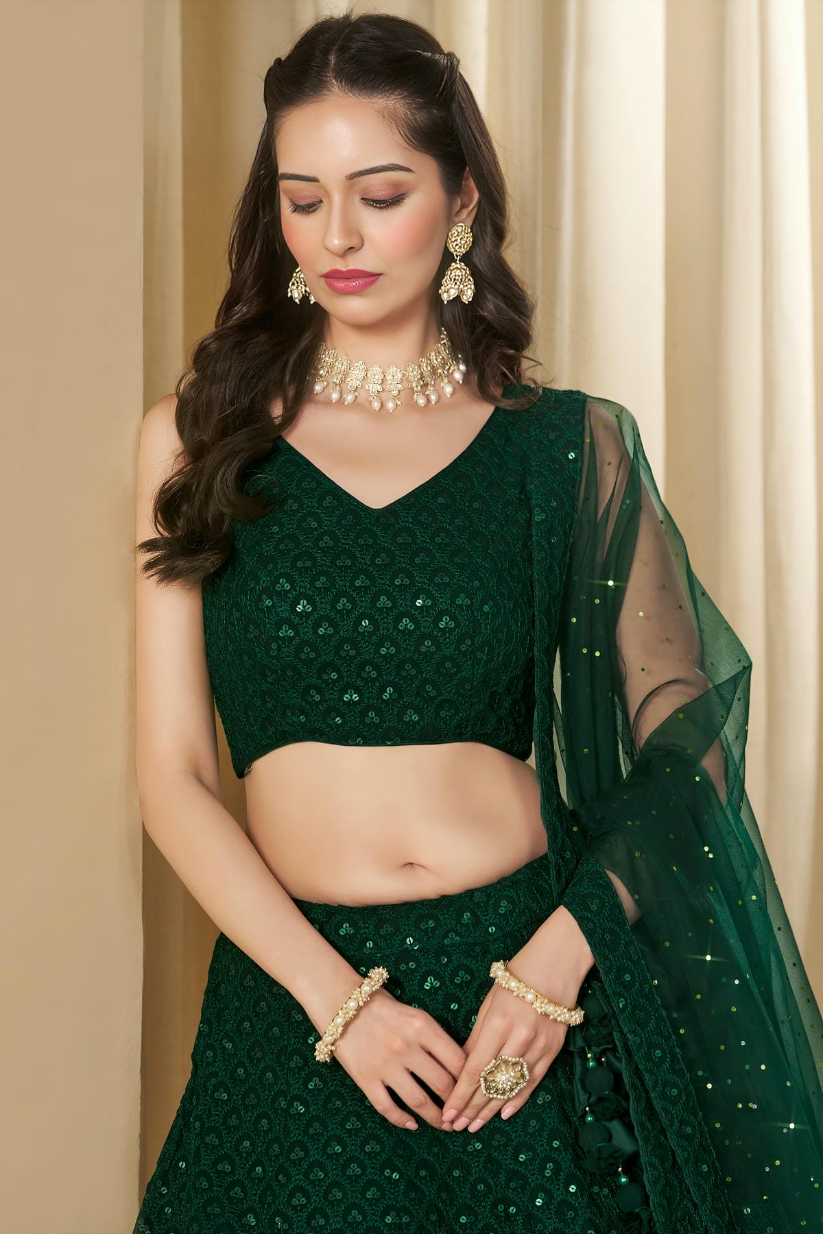 Georgette Lehenga Choli In Green Colour LC10110130
