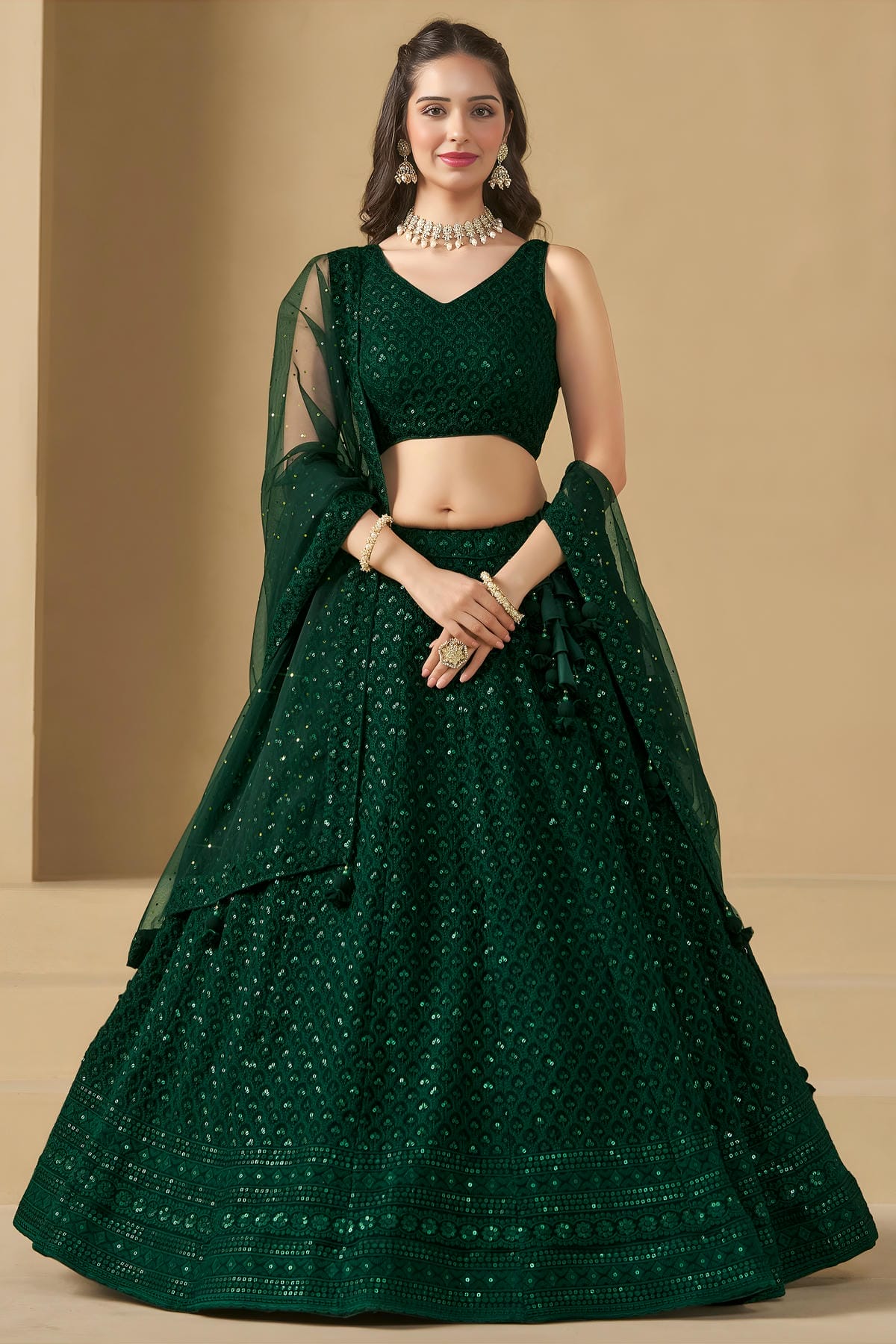 Georgette Lehenga Choli In Green Colour LC10110130