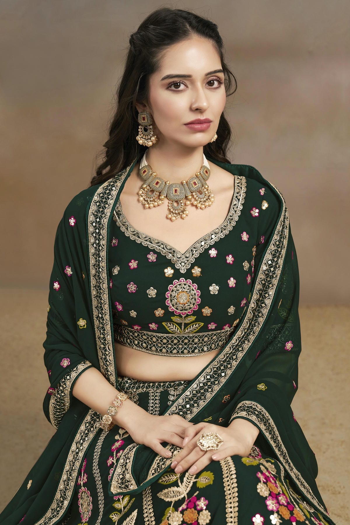 Georgette Lehenga Choli In Green Colour LC10110144