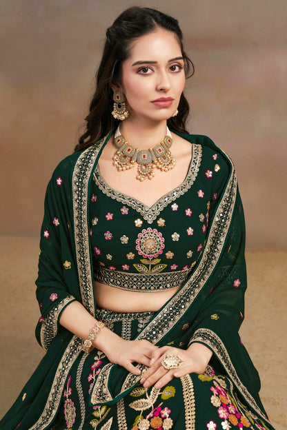 Georgette Lehenga Choli In Green Colour LC10110144