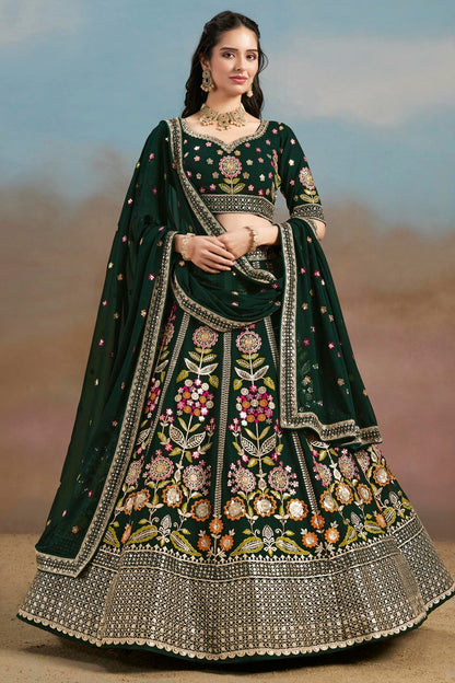 Georgette Lehenga Choli In Green Colour LC10110144