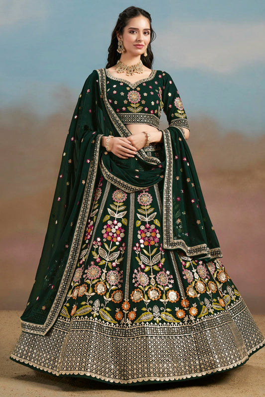 Georgette Lehenga Choli In Green Colour LC10110144